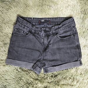 bdg - dark wash / gray mid rise cuffed shorts in shortie style